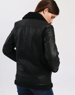 Veste en Cuir Calypso noire-Blue Wellford Best
