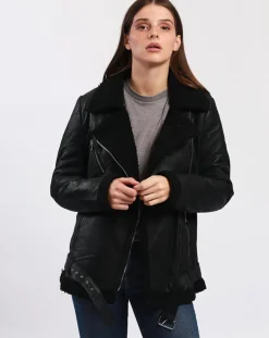 Veste en Cuir Calypso noire-Blue Wellford Best