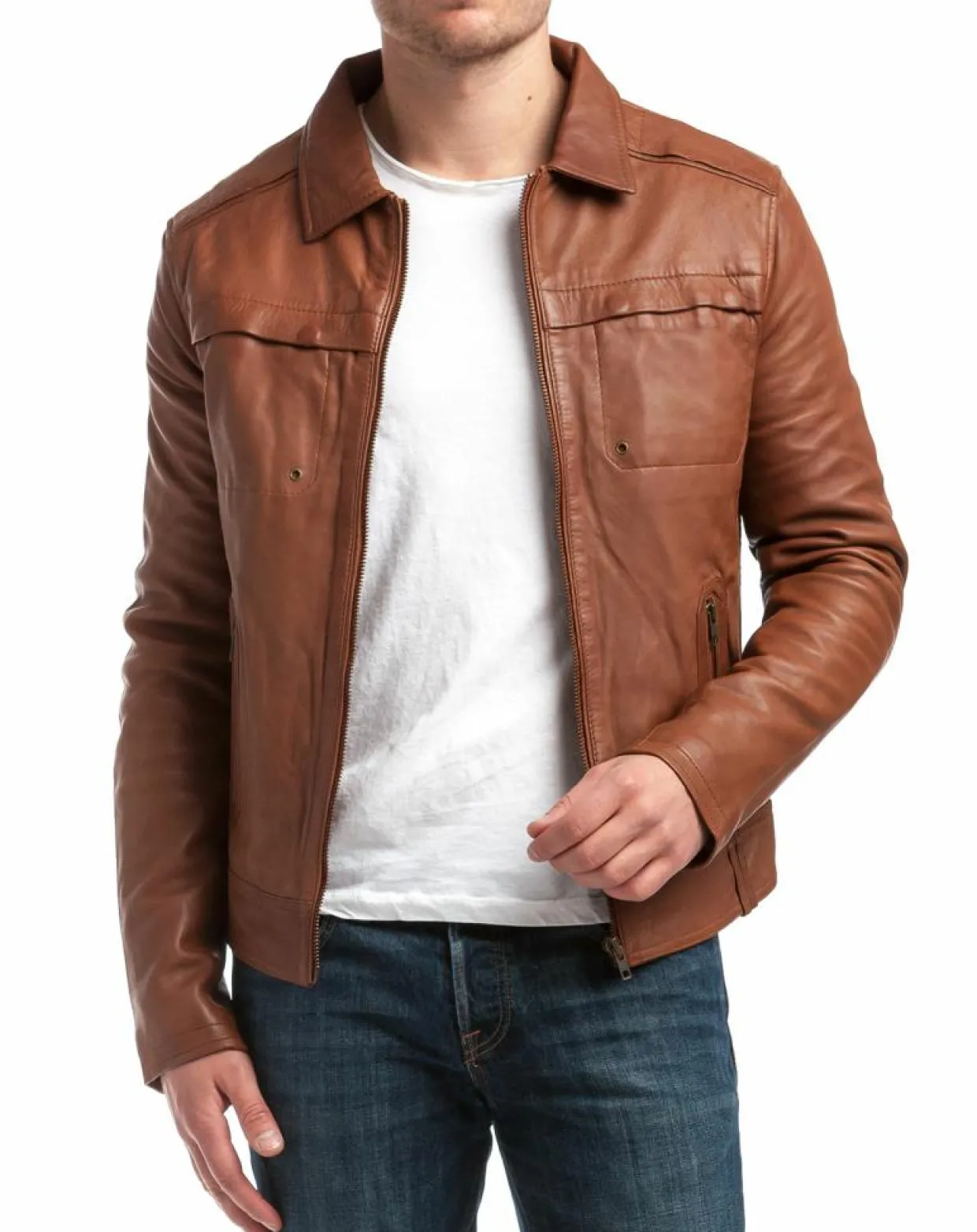 Homme Chyston Vestes, Blousons^Veste en Cuir Carlo cognac