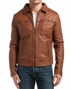 Homme Chyston Vestes, Blousons^Veste en Cuir Carlo cognac