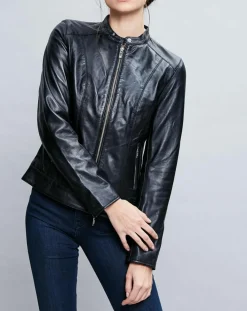 Femme Chyston Vestes, Blousons^Veste en Cuir Celeste noire