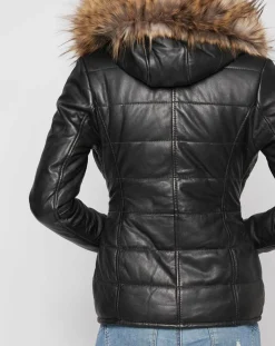 Veste en Cuir Christelle fausse fourrure noire-Blue Wellford New
