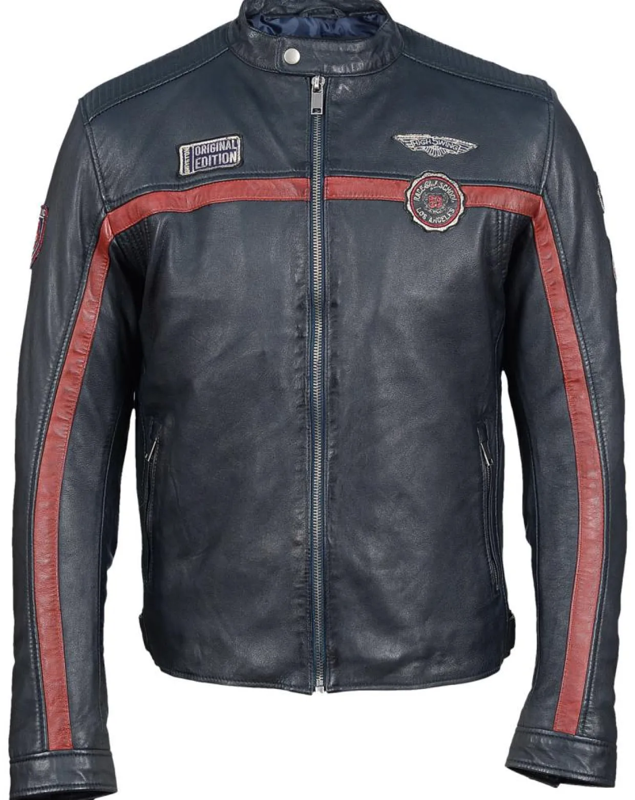 Veste en Cuir Christo bleu marine-Chyston New