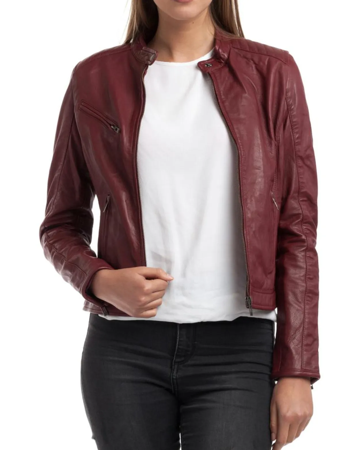 Femme Chyston Vestes, Blousons^Veste en Cuir Cindy bordeaux