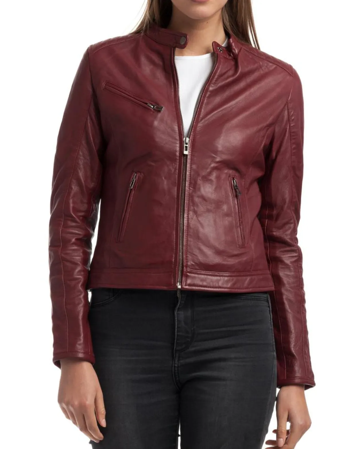 Femme Chyston Vestes, Blousons^Veste en Cuir Cindy bordeaux