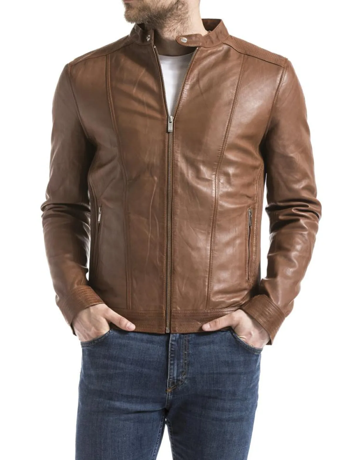 Veste en Cuir Corrib cognac-Blue Wellford Best