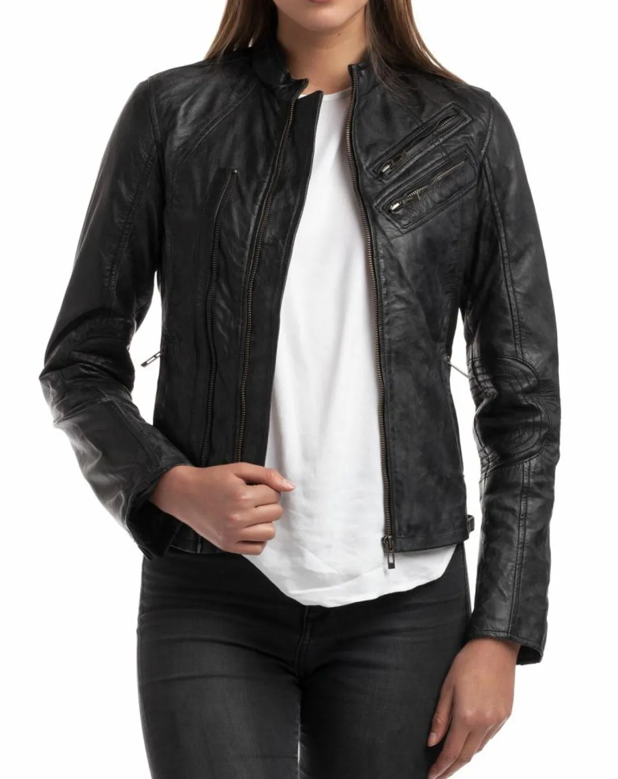 Veste en Cuir d'Agneau Samantha noire-Chyston