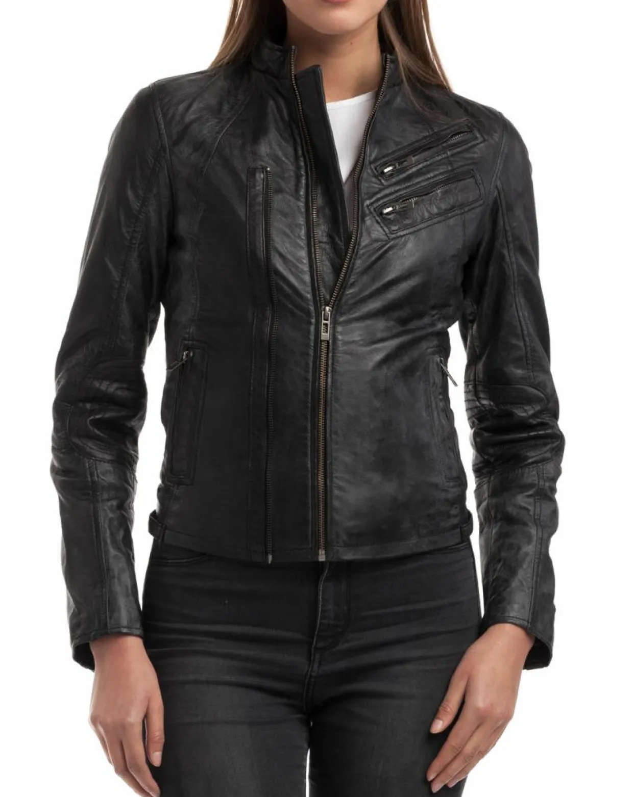 Veste en Cuir d'Agneau Samantha noire-Chyston