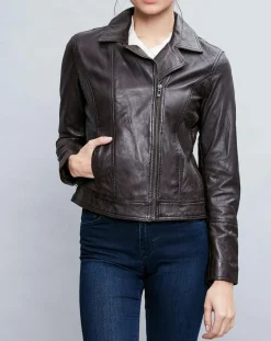 Veste en Cuir Elodie marron-Chyston Outlet