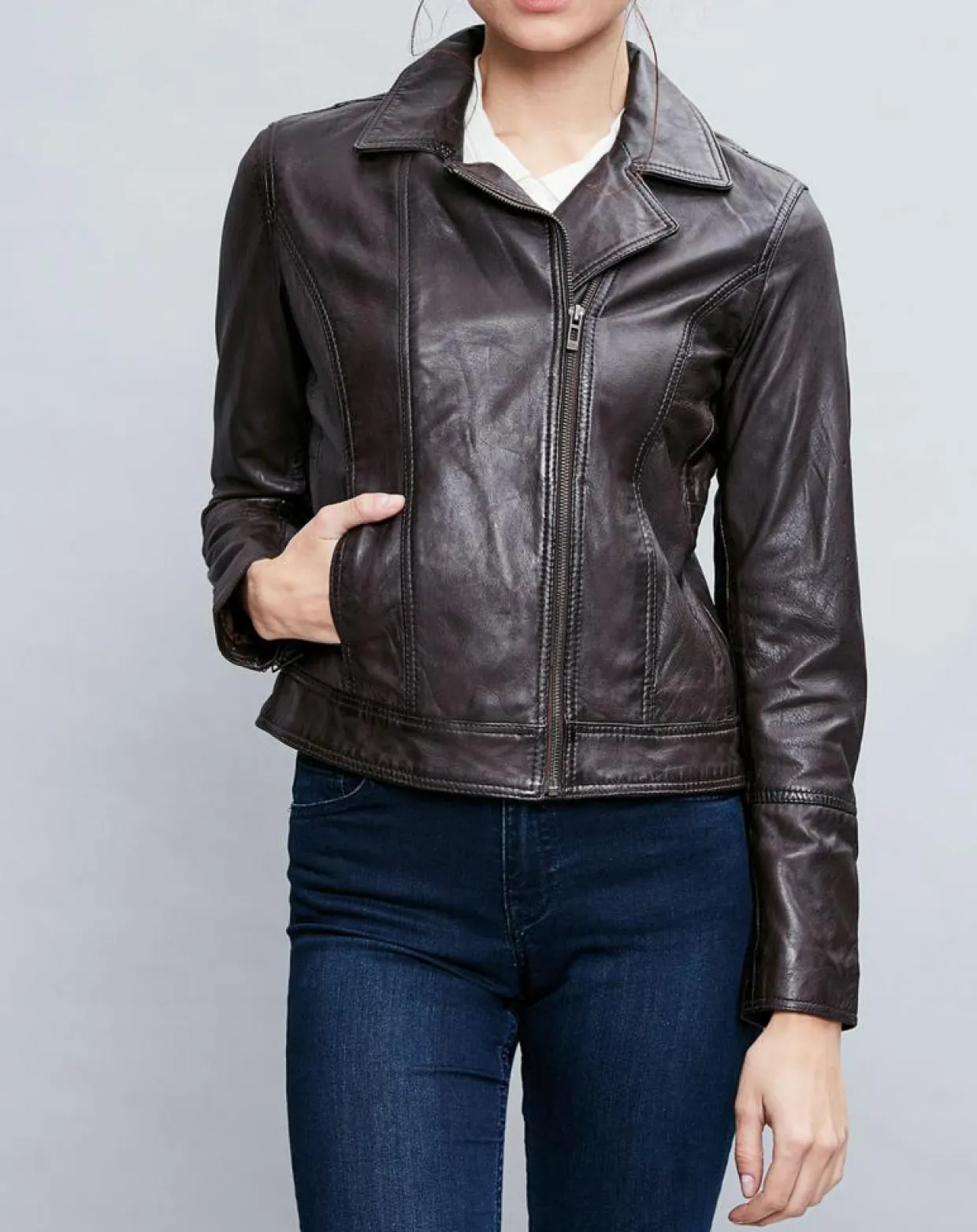 Veste en Cuir Elodie marron-Chyston Outlet
