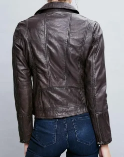 Veste en Cuir Elodie marron-Chyston Outlet