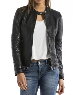 Veste en Cuir Euphrate noire-Blue Wellford New
