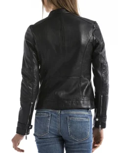 Veste en Cuir Euphrate noire-Blue Wellford New