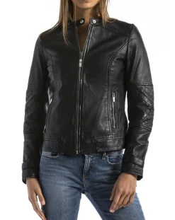 Veste en Cuir Euphrate noire-Blue Wellford New