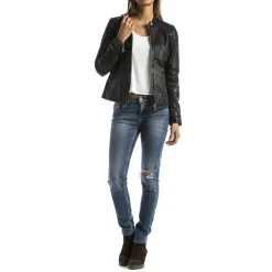 Veste en Cuir Euphrate noire-Blue Wellford New