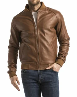 Homme Blue Wellford Vestes, Blousons^Veste en Cuir Eze cognac