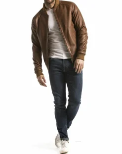 Homme Blue Wellford Vestes, Blousons^Veste en Cuir Eze cognac