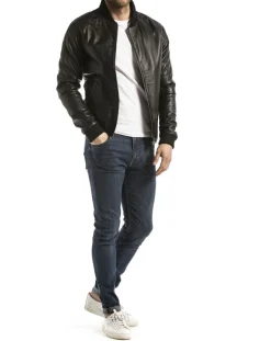 Veste en Cuir Eze noire-Blue Wellford Clearance