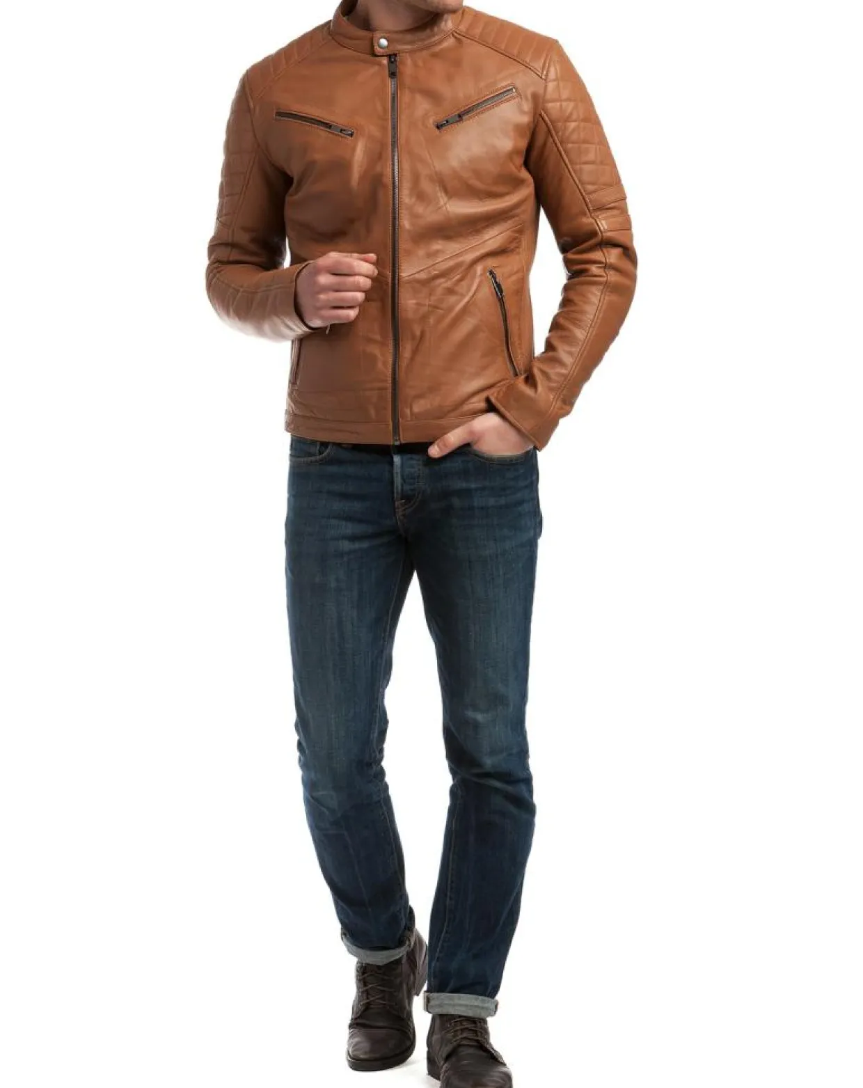 Homme Chyston Vestes, Blousons^Veste en Cuir Flash cognac