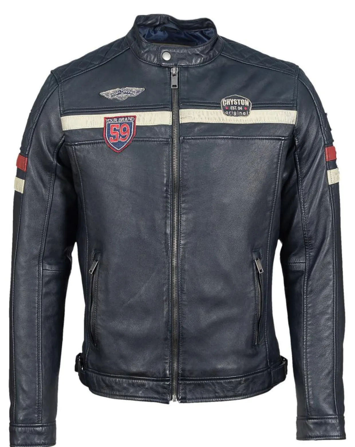 Homme Chyston Vestes, Blousons^Veste en Cuir Harty bleu marine