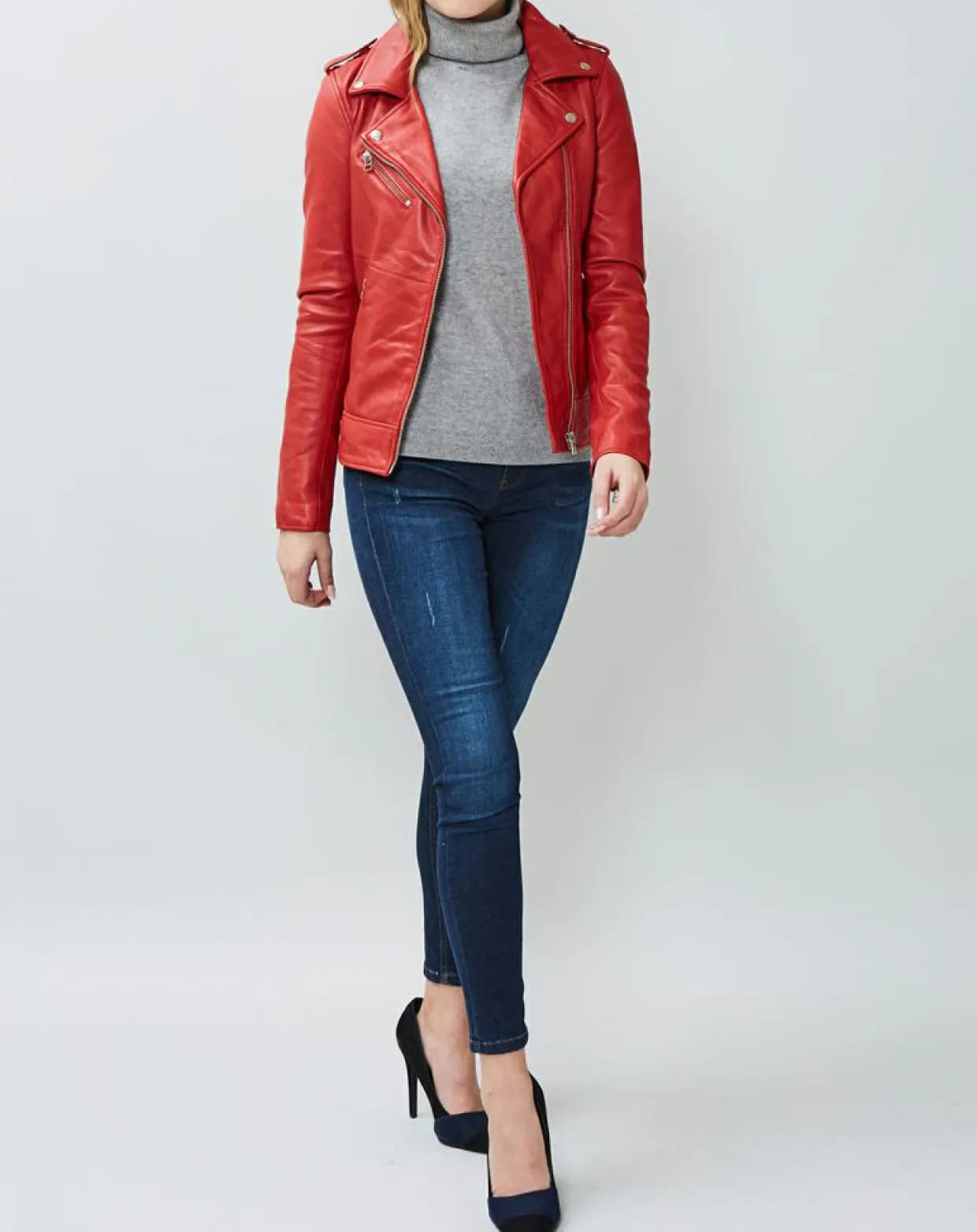 Femme Chyston Vestes, Blousons^Veste en Cuir Hortence rouge