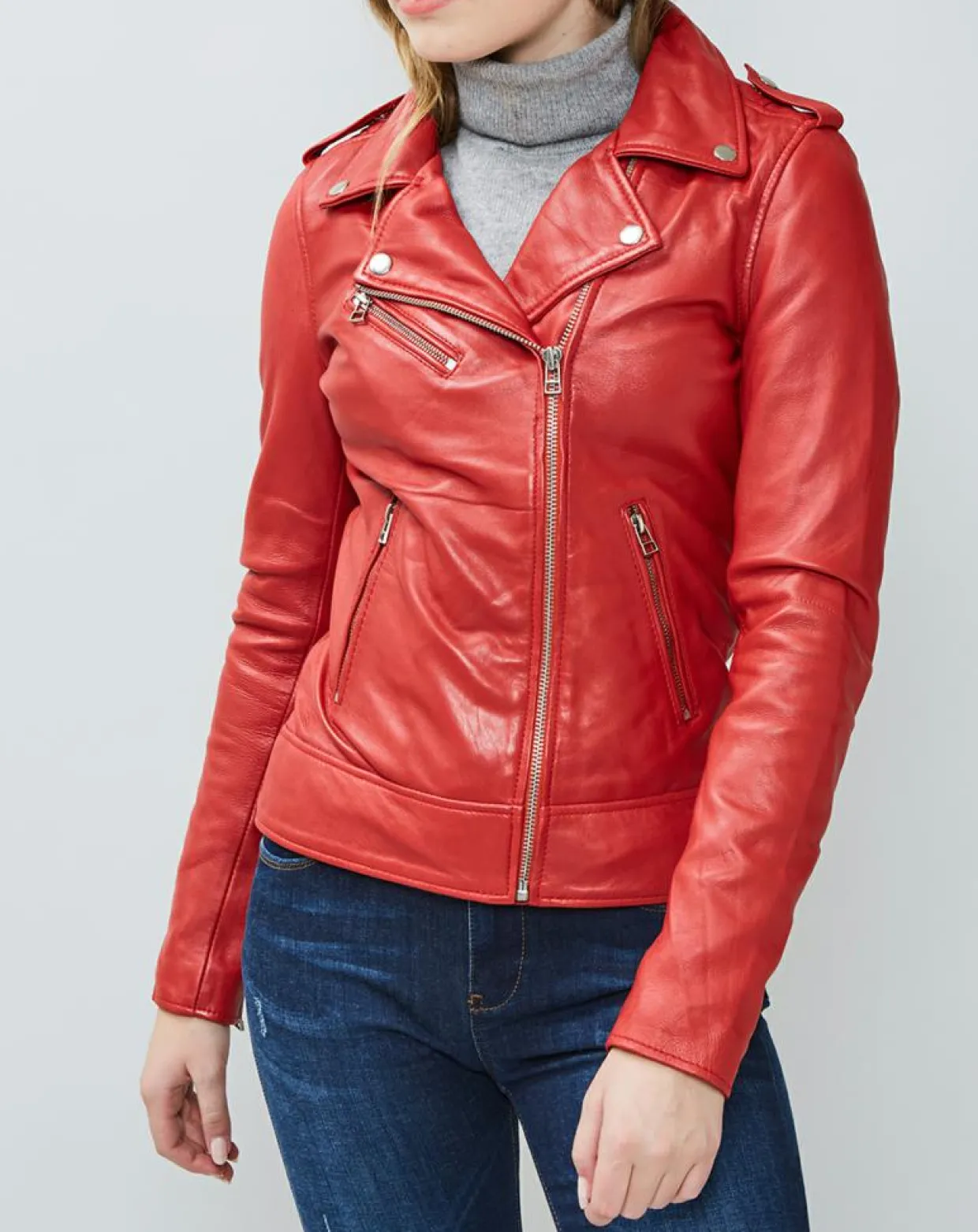 Femme Chyston Vestes, Blousons^Veste en Cuir Hortence rouge