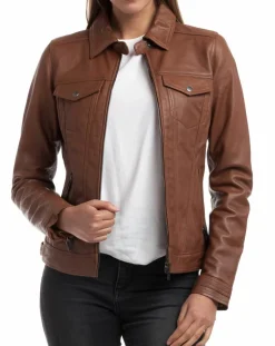 Femme Chyston Vestes, Blousons^Veste en Cuir Idaline cognac