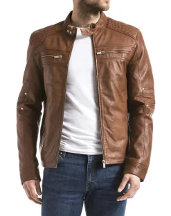 Homme Blue Wellford Vestes, Blousons^Veste en Cuir Idannus cognac