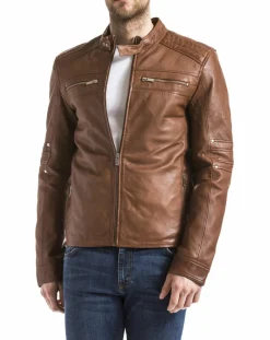 Homme Blue Wellford Vestes, Blousons^Veste en Cuir Idannus cognac