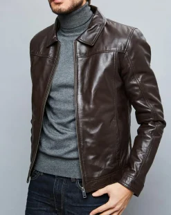 Veste en Cuir Karlton marron-Chyston Discount