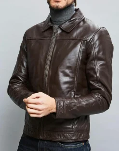 Veste en Cuir Karlton marron-Chyston Discount