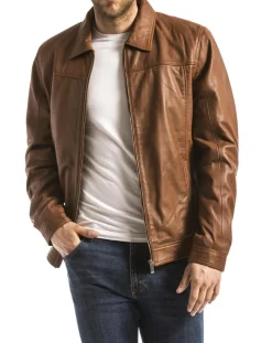 Homme Blue Wellford Vestes, Blousons^Veste en Cuir Koluton cognac