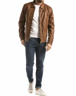 Homme Blue Wellford Vestes, Blousons^Veste en Cuir Koluton cognac