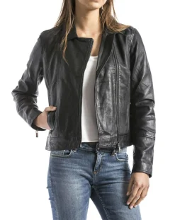 Veste en cuir Laita noire-Blue Wellford