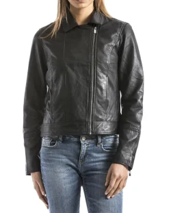 Veste en cuir Laita noire-Blue Wellford
