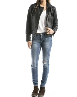 Veste en cuir Laita noire-Blue Wellford