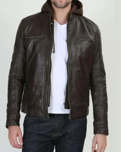 Homme Chyston Vestes, Blousons^Veste en Cuir Leif marron
