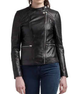 Veste en Cuir Leonie noire-Blue Wellford