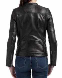 Veste en Cuir Leonie noire-Blue Wellford