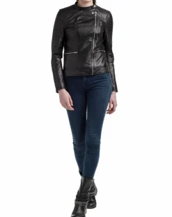 Veste en Cuir Leonie noire-Blue Wellford