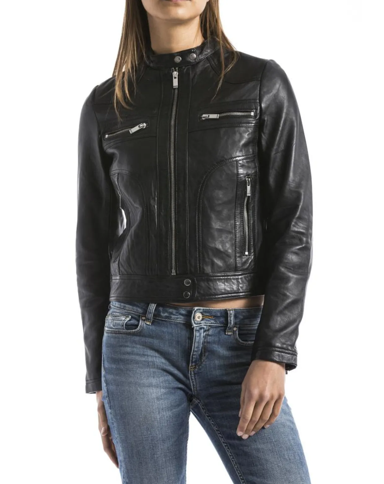Veste en Cuir Madeira noire-Blue Wellford Hot