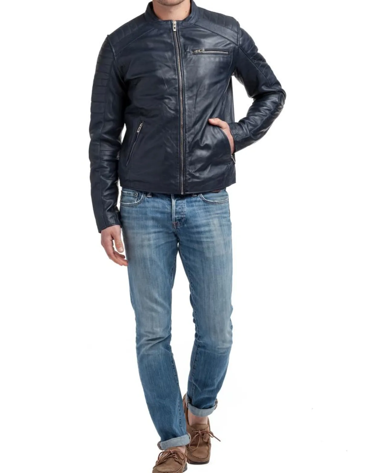 Homme Chyston Vestes, Blousons^Veste en Cuir Manuel bleu marine