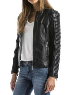 Veste en Cuir Maritza noire-Blue Wellford New