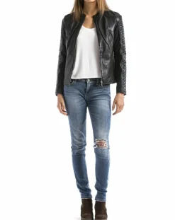 Veste en Cuir Maritza noire-Blue Wellford New