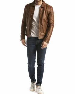Homme Blue Wellford Vestes, Blousons^Veste en Cuir Mekong cognac