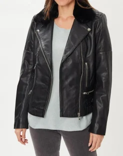 Veste en Cuir Melinda noire-Blue Wellford Discount