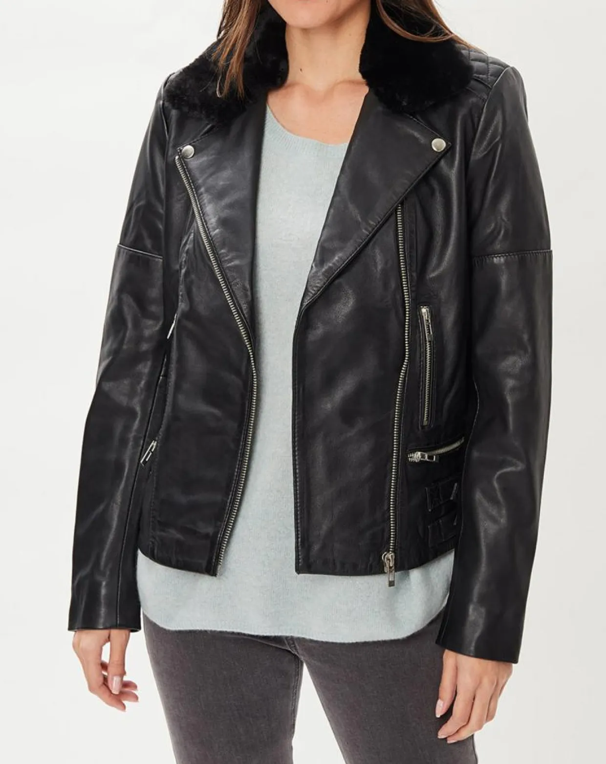 Veste en Cuir Melinda noire-Blue Wellford Discount