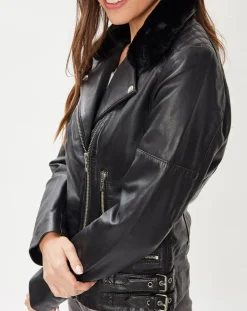 Veste en Cuir Melinda noire-Blue Wellford Discount