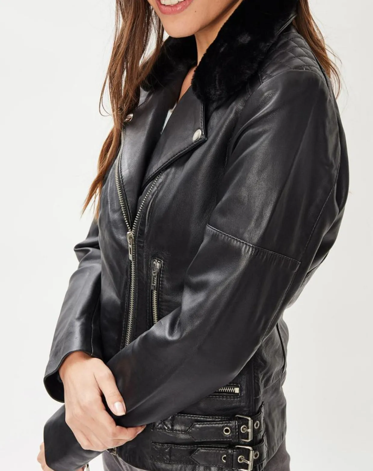 Veste en Cuir Melinda noire-Blue Wellford Discount