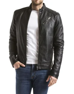 Veste en Cuir Mino noire-Blue Wellford New